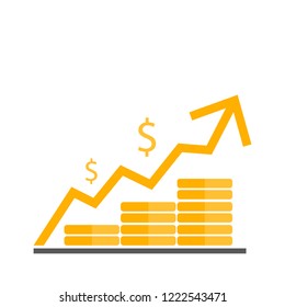 Golden Money icon with graph on white background