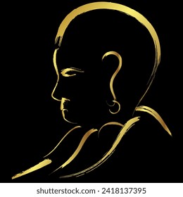 Golden monk face brush stroke over black background