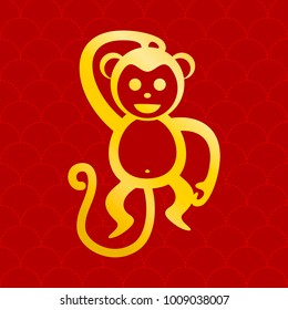 Golden Monkey Red Background Vector Graphic Design