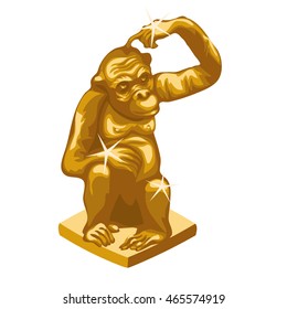 Golden monkey statue isolated on white background. Vector illustration.
