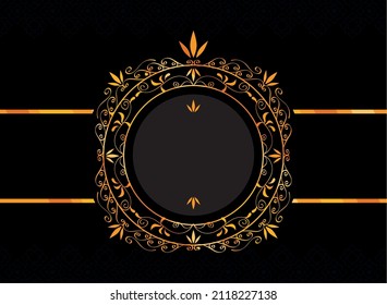 golden monogram black background postcard