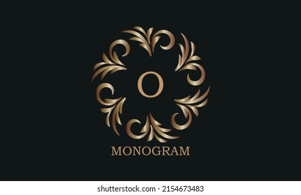 Plantilla de diseño de monograma dorado con letra O. Logotipo redondo, signo de identidad empresarial para restaurante, boutique, café, hotel, heráldico, joyería.