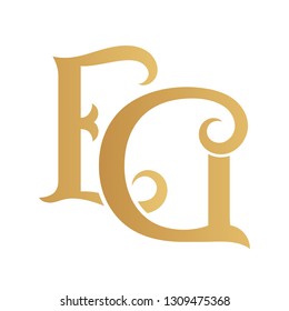 Golden EG monogram isolated in white.