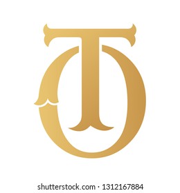Golden TO monogram isolated in white.