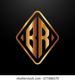 Golden monogram logo curved oval shape initial letter BR logo vector