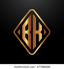 Golden monogram logo curved oval shape initial letter BK logo vector