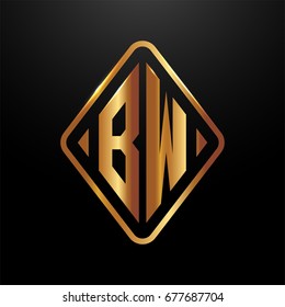 Golden monogram logo curved oval shape initial letter BW logo vector