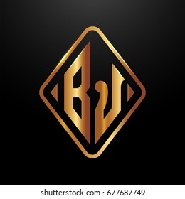 Golden monogram logo curved oval shape initial letter BJ logo vector