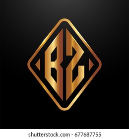 Golden monogram logo curved oval shape initial letter BZ logo vector