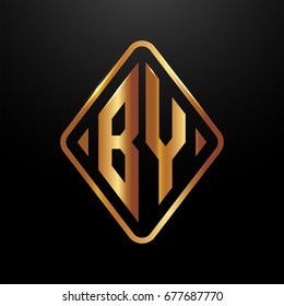 Golden monogram logo curved oval shape initial letter BY logo vector