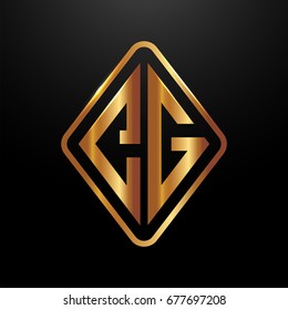Golden monogram logo curved oval shape initial letter CG logo vector