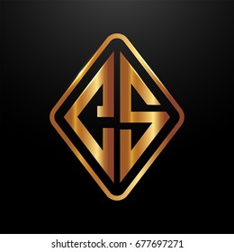 Golden monogram logo curved oval shape initial letter CS logo vector