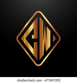 Golden monogram logo curved oval shape initial letter CW logo vector