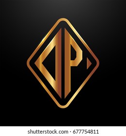 Golden monogram logo curved oval shape initial letter dp logo vector
