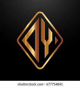 Golden monogram logo curved oval shape initial letter dy logo vector
