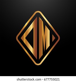 Golden monogram logo curved oval shape initial letter dm logo vector
