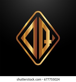 Golden monogram logo curved oval shape initial letter dq logo vector
