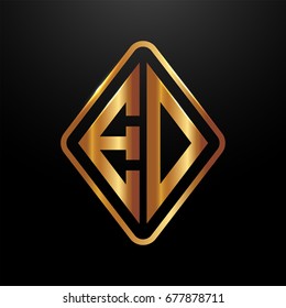 Golden monogram logo curved oval shape initial letter ed logo vector