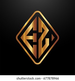 Golden monogram logo curved oval shape initial letter ez logo vector