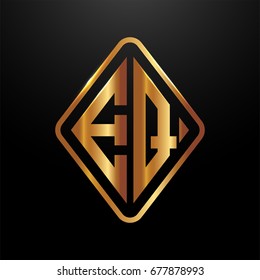 Golden monogram logo curved oval shape initial letter eq logo vector