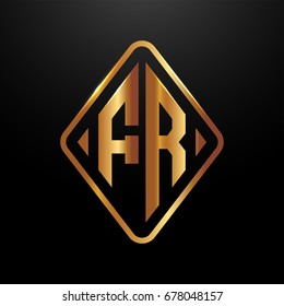 Golden monogram logo curved oval shape initial letter fr logo vector