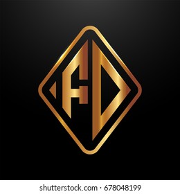 Golden monogram logo curved oval shape initial letter fd logo vector