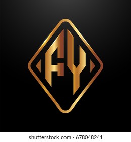 Golden monogram logo curved oval shape initial letter fy logo vector