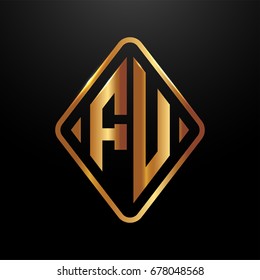 Golden monogram logo curved oval shape initial letter fu logo vector