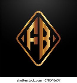 Golden monogram logo curved oval shape initial letter fb logo vector