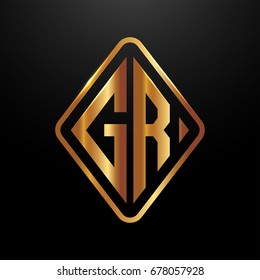 Golden monogram logo curved oval shape initial letter gr logo vector