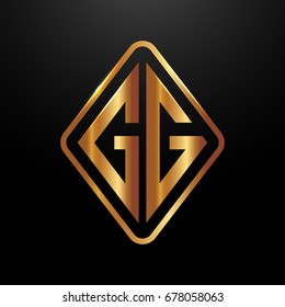 Golden monogram logo curved oval shape initial letter gg logo vector