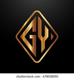 Golden monogram logo curved oval shape initial letter gy logo vector