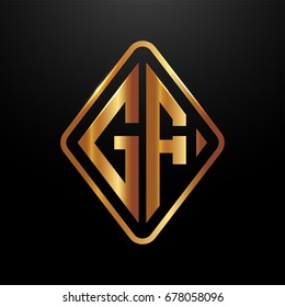 Golden monogram logo curved oval shape initial letter gf logo vector