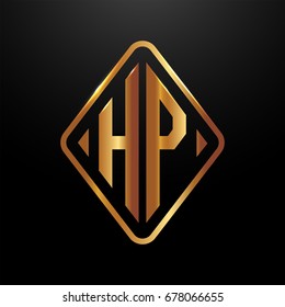 Golden monogram logo curved oval shape initial letter hp logo vector
