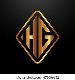 Golden monogram logo curved oval shape initial letter hg logo vector
