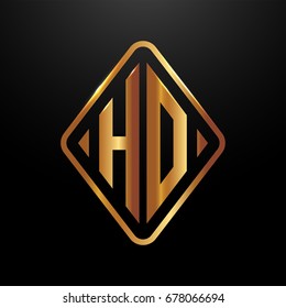 Golden monogram logo curved oval shape initial letter ho logo vector