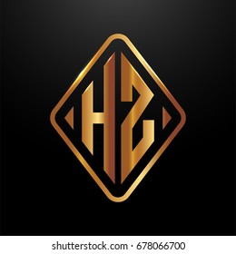 Golden monogram logo curved oval shape initial letter hz logo vector
