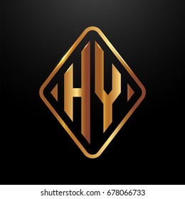 Golden monogram logo curved oval shape initial letter hy logo vector
