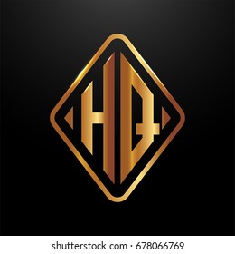 Golden monogram logo curved oval shape initial letter hq logo vector