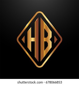 Golden monogram logo curved oval shape initial letter hb logo vector