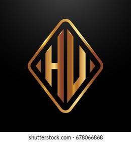 Golden monogram logo curved oval shape initial letter hu logo vector