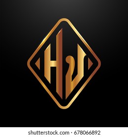 Golden monogram logo curved oval shape initial letter hj logo vector