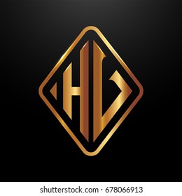 Golden monogram logo curved oval shape initial letter hv logo vector