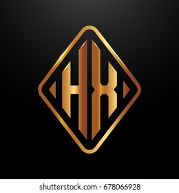 Golden monogram logo curved oval shape initial letter hx logo vector