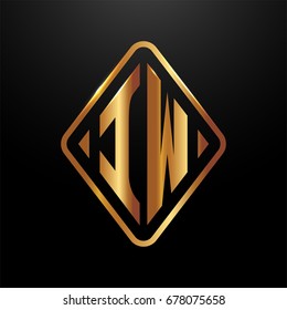 Golden monogram logo curved oval shape initial letter iw logo vector