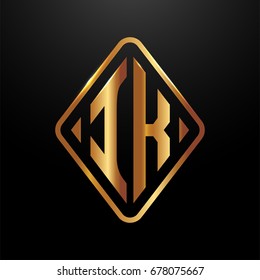 Golden monogram logo curved oval shape initial letter ik logo vector
