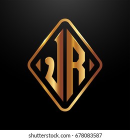 Golden monogram logo curved oval shape initial letter jr logo vector