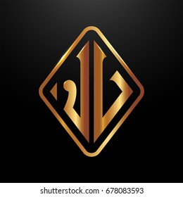 Golden monogram logo curved oval shape initial letter jv logo vector