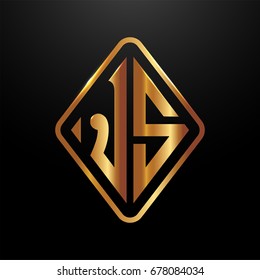 Golden monogram logo curved oval shape initial letter js logo vector