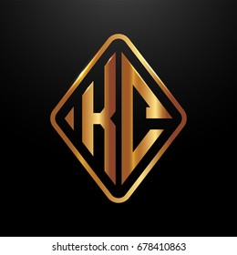 Golden monogram logo curved oval shape initial letter kc logo vector